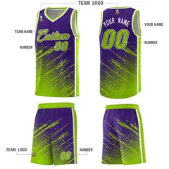 Purple Neon Green Splash Basketball Uniforms for Practice 5