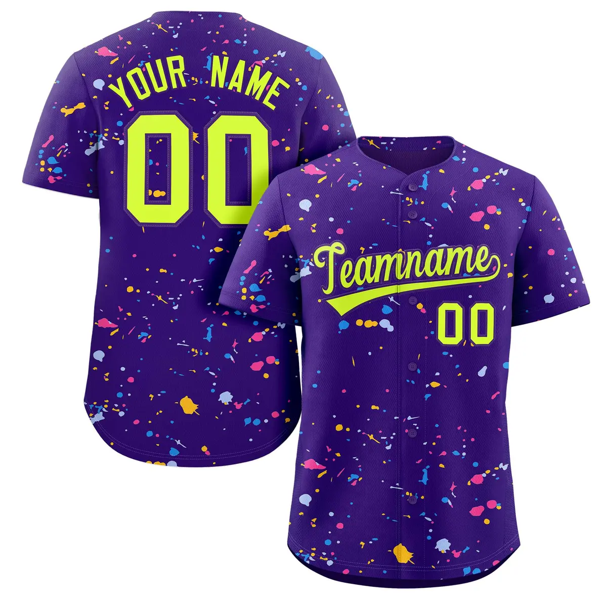 Purple Neon Green Splash Graffiti Striped Baseball Jersey