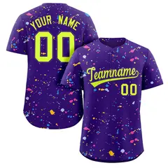Purple Neon Green Splash Graffiti Striped Baseball Jersey 1