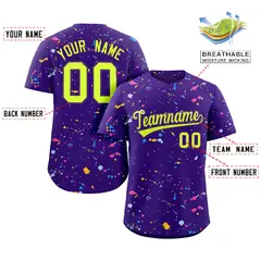 Purple Neon Green Splash Graffiti Striped Baseball Jersey 2