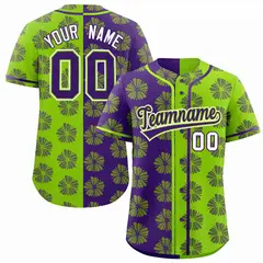 Purple Neon Green Split Flower Graffiti Baseball Jersey 1