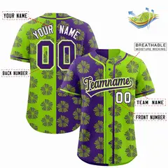 Purple Neon Green Split Flower Graffiti Baseball Jersey 2