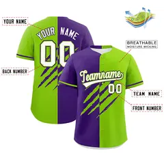 Purple Neon Green Split Tiger Claw Scratch Baseball Jersey 2