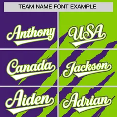 Purple Neon Green Split Tiger Claw Scratch Baseball Jersey 3