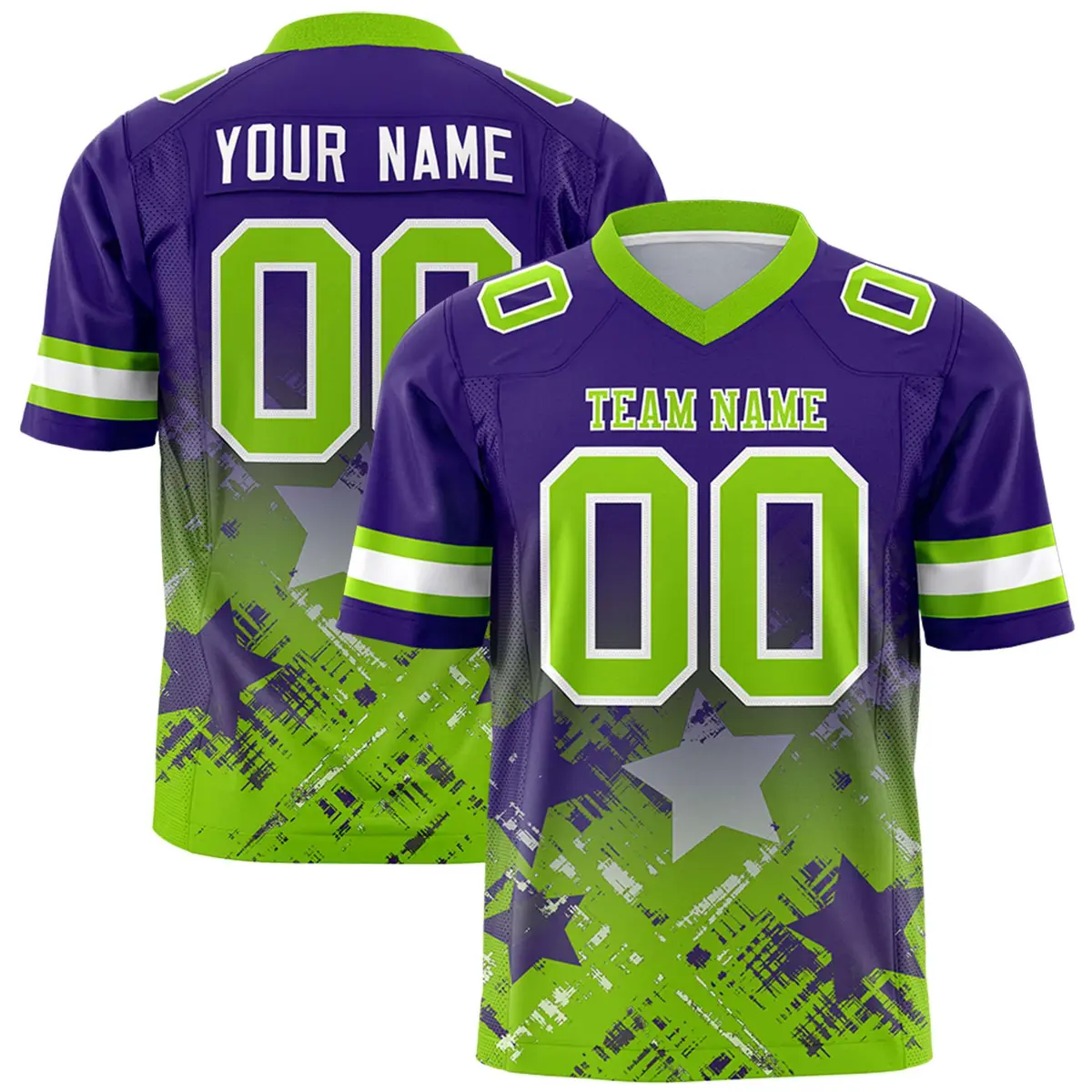 Purple Neon Green Star Gradient Flag Football Jersey