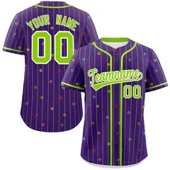 Purple Neon Green Star Pattern Stripe Baseball Jersey 1