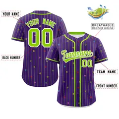 Purple Neon Green Star Pattern Stripe Baseball Jersey 2