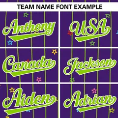 Purple Neon Green Star Pattern Stripe Baseball Jersey 3