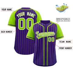 Purple Neon Green Stripe Raglan Sleeves Baseball Jersey 2