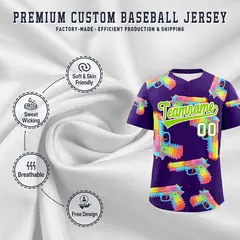 Purple Neon Green Sugar-Coated Firepower Graffiti Baseball Jersey 3