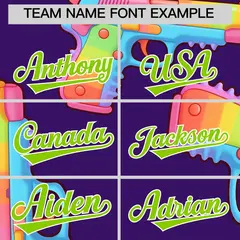 Purple Neon Green Sugar-Coated Firepower Graffiti Baseball Jersey 5