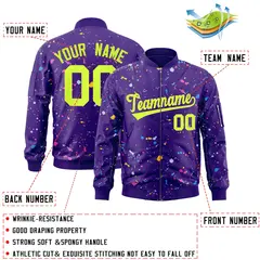 Purple Neon Green Varsity Full-Zip Splash Graffiti Letterman Jacket 2