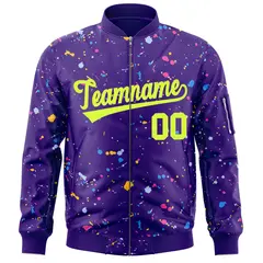 Purple Neon Green Varsity Full-Zip Splash Graffiti Letterman Jacket 3