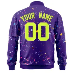 Purple Neon Green Varsity Full-Zip Splash Graffiti Letterman Jacket 4