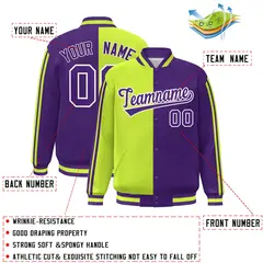 Purple Neon Green-White Color Block Varsity Baseball Bomber Jacket 2