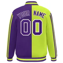 Purple Neon Green-White Color Block Varsity Baseball Bomber Jacket 4