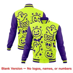Purple Neon Green White Halloween Bats Pumpkins Ghost Letterman Jacket 7