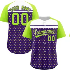 Purple Neon Green-White Raglan Star Print Baseball Jersey
