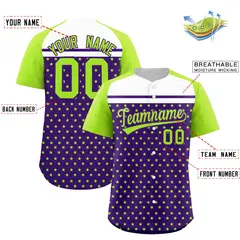 Purple Neon Green-White Raglan Star Print Baseball Jersey 2