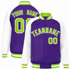 Purple Neon Green-White Raglan Varsity Letterman Full-Snap Jacket 1