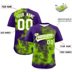 Purple Neon Green White Skeleton Graffiti Baseball Jersey 2