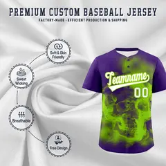 Purple Neon Green White Skeleton Graffiti Baseball Jersey 4