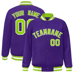Purple Neon Green-White Varsity Full-Snap Letterman Jacket