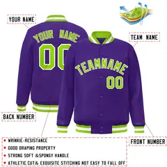 Purple Neon Green-White Varsity Full-Snap Letterman Jacket 2
