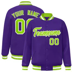 Purple Neon Green-White Varsity Full-Snap Letterman Jacket