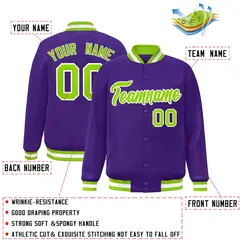 Purple Neon Green-White Varsity Full-Snap Letterman Jacket 2