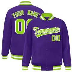 Purple Neon Green-White Varsity Full-Snap Letterman Jacket 1