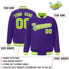 Purple Neon Green-White Varsity Full-Snap Letterman Jacket 2