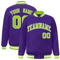 Purple Neon Green-White Varsity Full-Snap Letterman Jacket