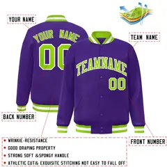 Purple Neon Green-White Varsity Full-Snap Letterman Jacket 2