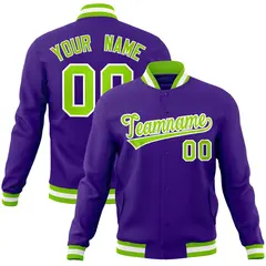 Purple Neon Green-White Varsity Full-Snap Letterman Jacket