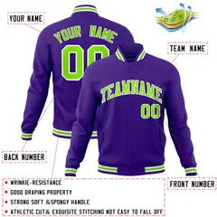 Purple Neon Green-White Varsity Full-Snap Letterman Jacket 4