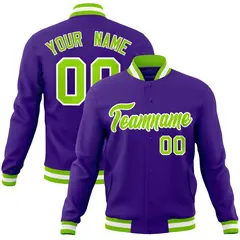 Purple Neon Green-White Varsity Full-Snap Letterman Jacket 1