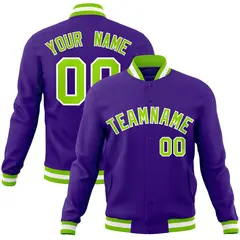 Purple Neon Green-White Varsity Full-Snap Letterman Jacket