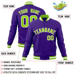 Purple Neon Green-White Varsity Full-Snap Letterman Jacket 4