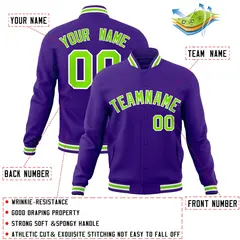 Purple Neon Green-White Varsity Full-Snap Letterman Jacket 4