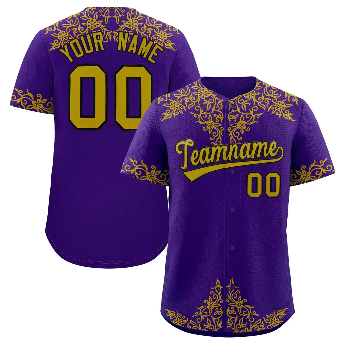 Purple Old Gold Baroque Style Baseball Jersey