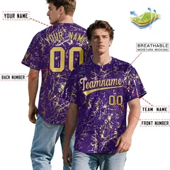 Purple Old Gold Black & Shiny Gold Cracked Foil Baseball Jersey 2