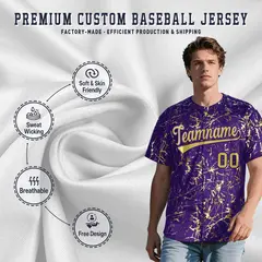 Purple Old Gold Black & Shiny Gold Cracked Foil Baseball Jersey 3
