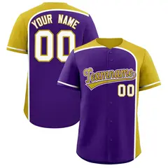 Purple Old Gold Color Block Authentic Baseball Jersey 1