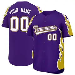 Purple Old Gold Flame Outline Side Pattern Baseball Jersey 1
