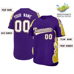 Purple Old Gold Flame Outline Side Pattern Baseball Jersey 2