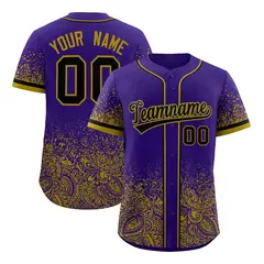 Purple Old Gold Floral Gradient Full Button Baseball Jersey 1