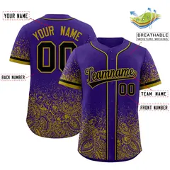 Purple Old Gold Floral Gradient Full Button Baseball Jersey 2