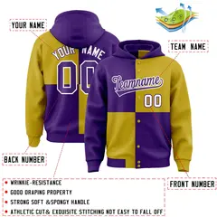 Purple Old Gold Four Squares Color Block Varsity Letterman Hoodie 4