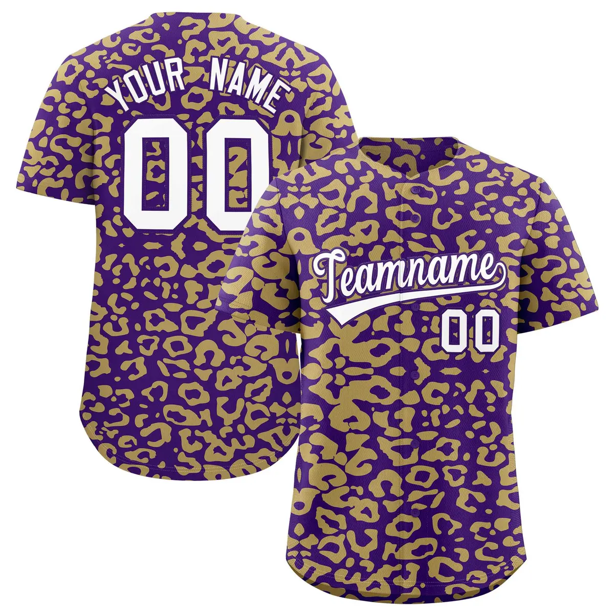 Purple Old Gold Leopard Print Baseball Jersey